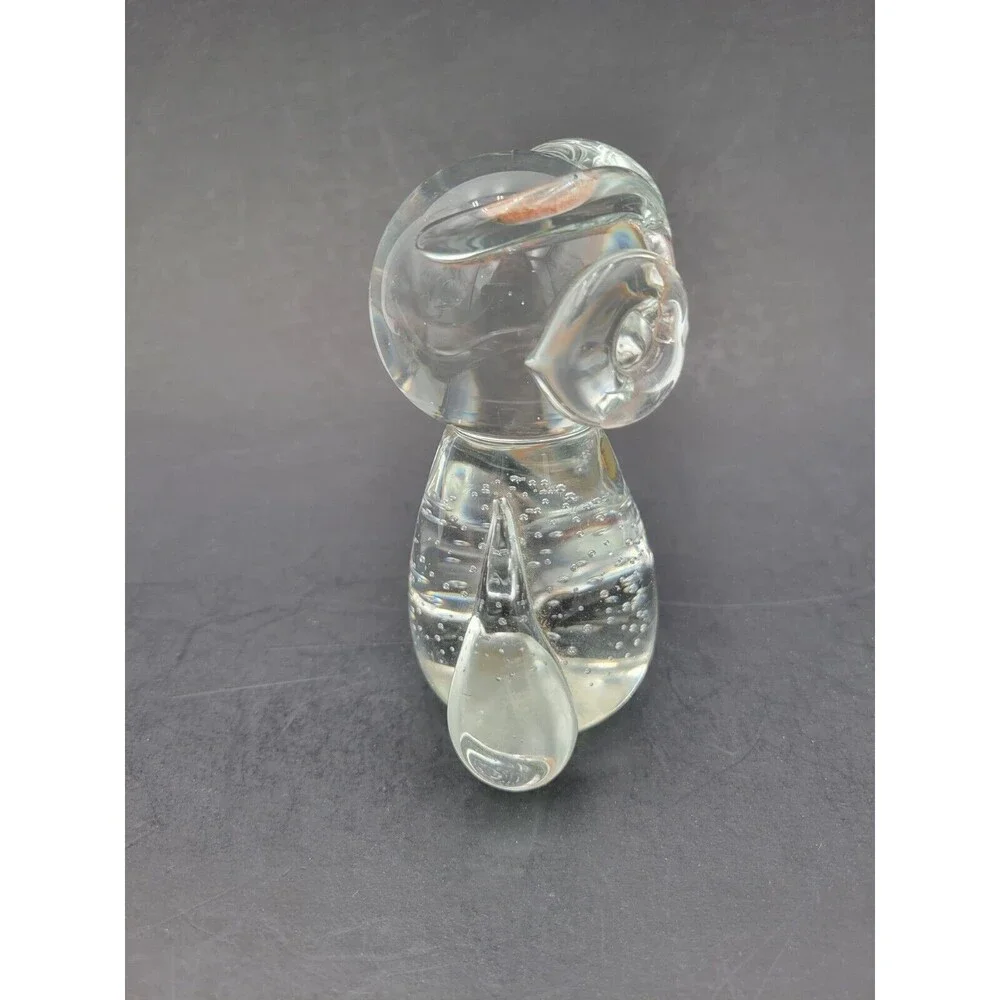 Vintage Owl‎ Clear Glass IW Rice Controlled Bubbles Figurine Paperweight Sticker